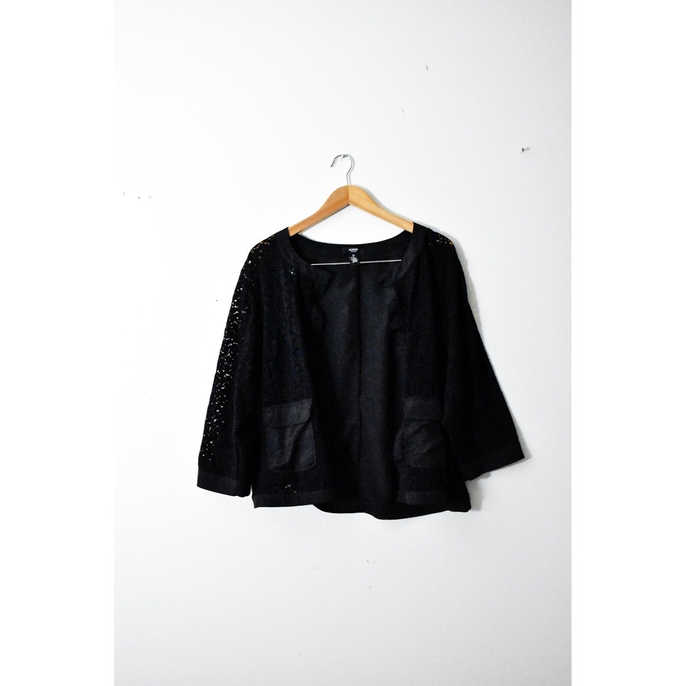 Alfani Cardigan Jacket Women 3X Black Excellent Lace Sleeve Open Front Plus Size - Picture 1 of 5